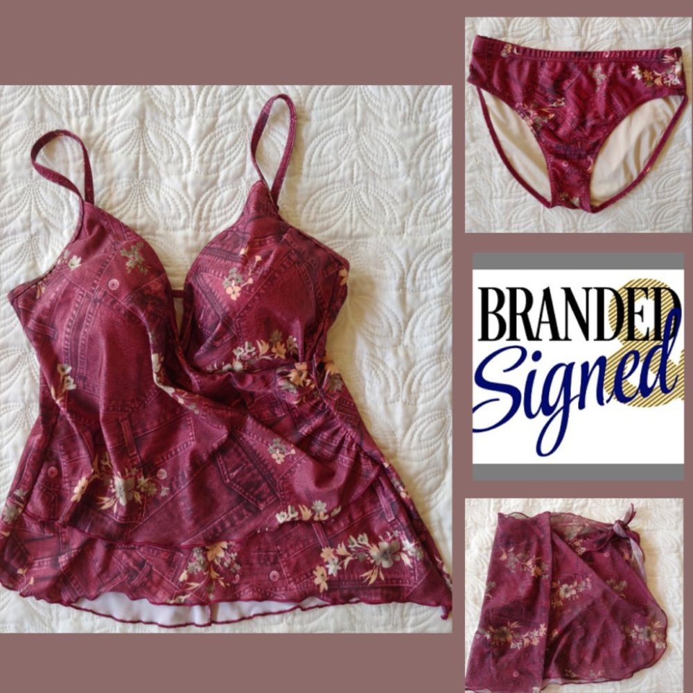 3 piece Swimsuit with coverup Jeans Print